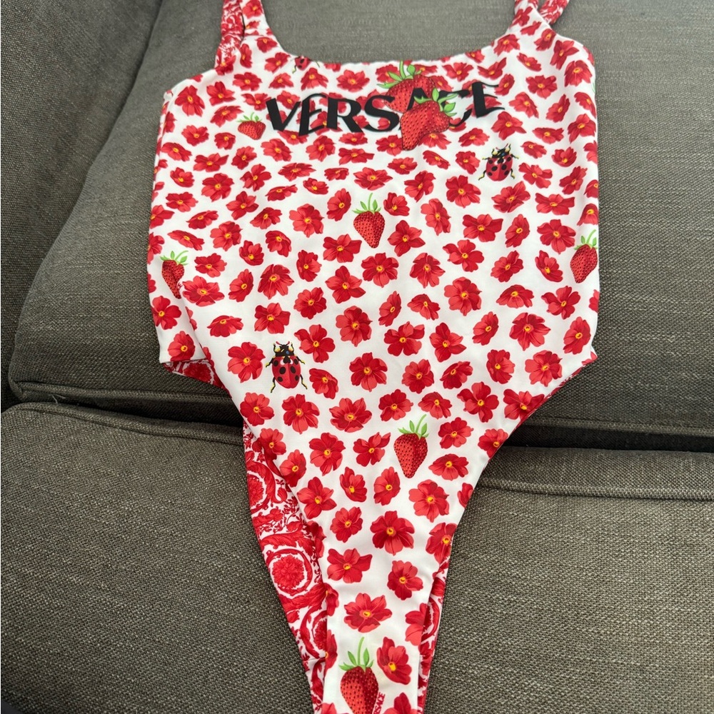 Versace Red and White Floral Swimsuit